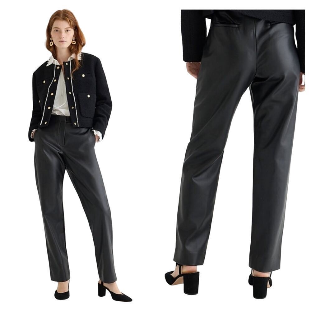 J.Crew Black Pants Kate Faux Leather Straight Leg High Rise Waist New Nwt 29